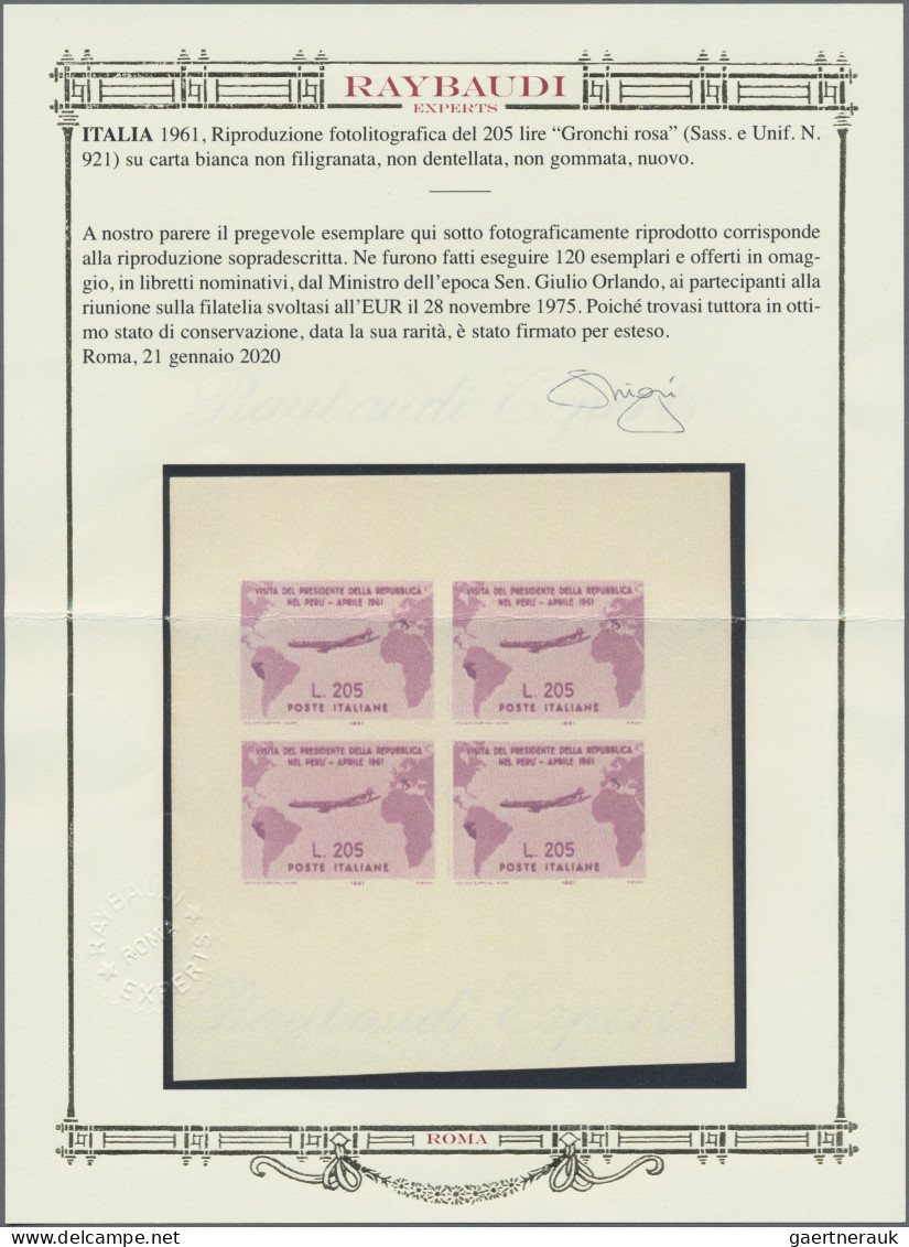 Italy: 1961: "Gronchi Rosa" Official Photolithographic Reproduction On Non-water - 1961-70: Nieuw/plakker