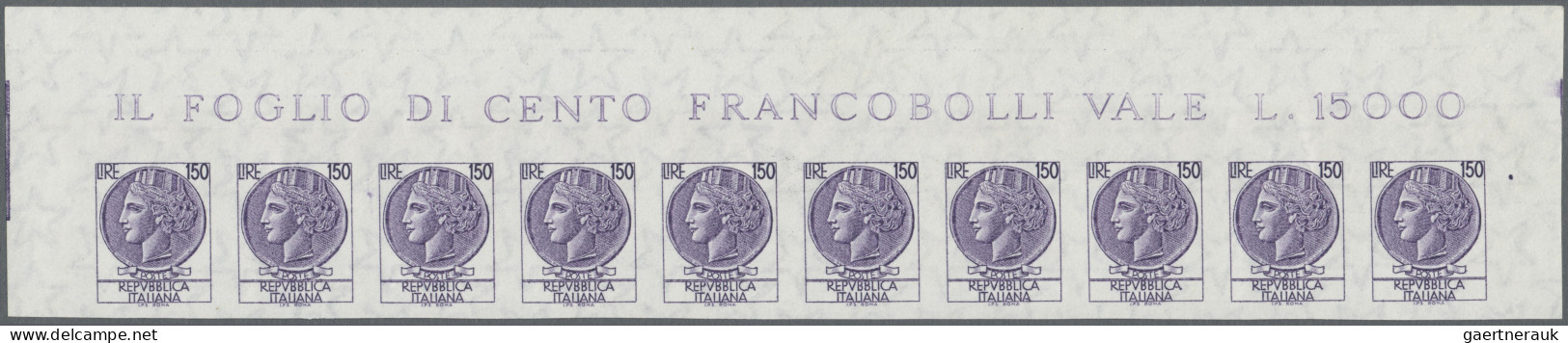 Italy: 1976, 150 L "Italia Turita", Unperforated, Strip Of Ten From The Upper Ma - 1981-90: Neufs