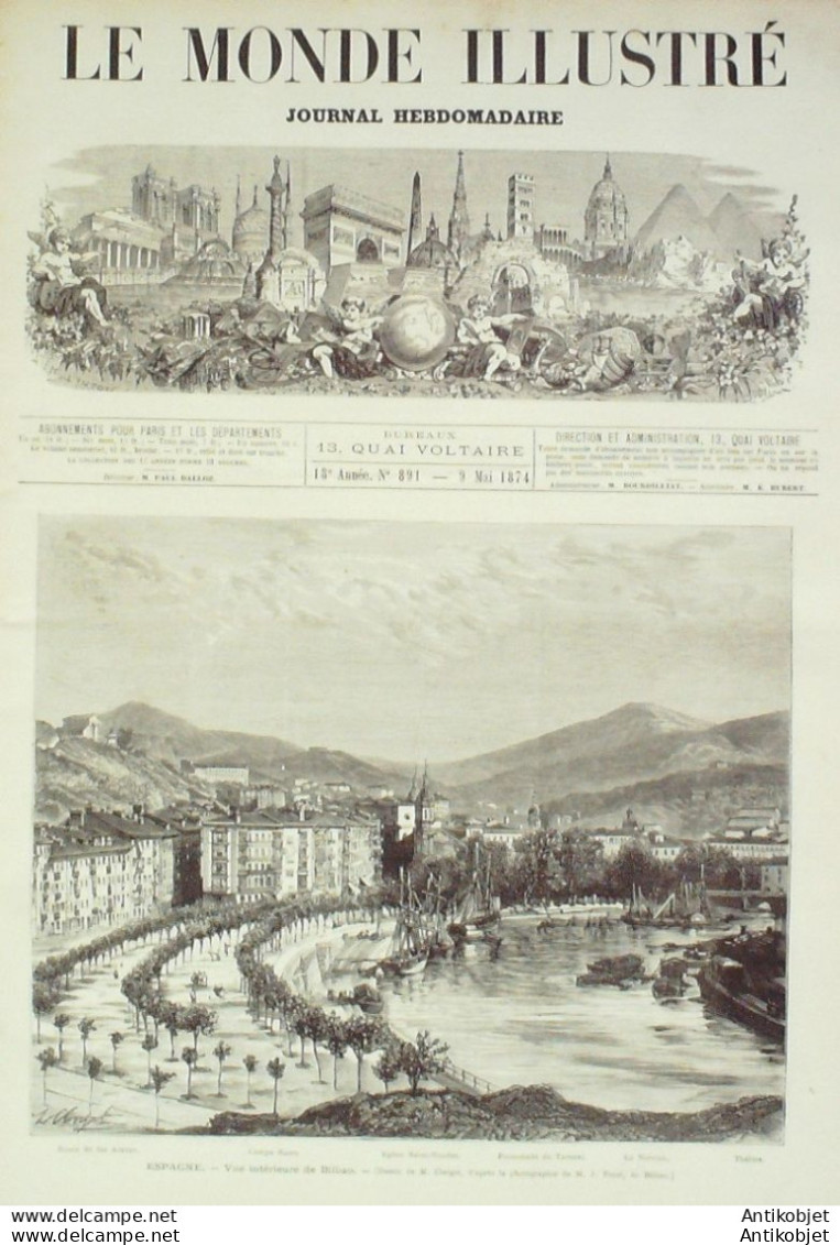 Le Monde Illustré 1874 N°891 Espagne Bilbao Cherbourg (50) Vincennes (94) Chasse Aux Hannetons - 1850 - 1899