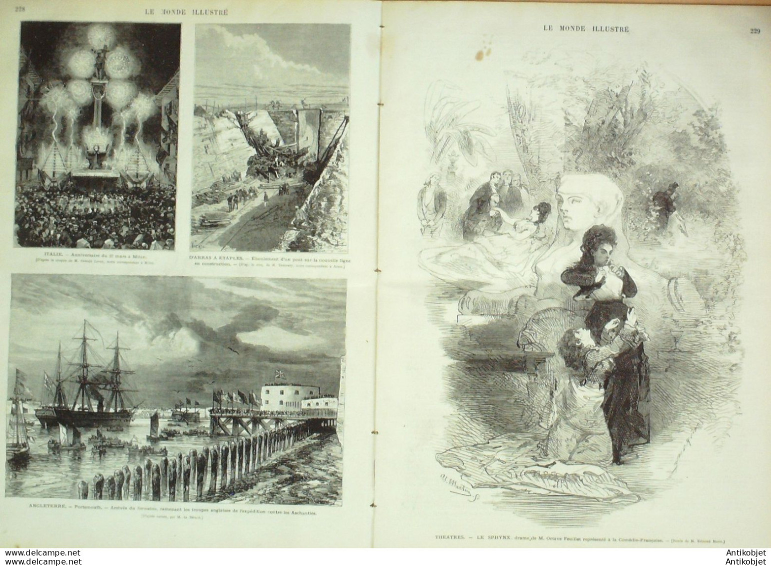 Le Monde Illustré 1874 N°887  Angleterre Portsmouth Sarmatian Espagne Somorrostro - 1850 - 1899