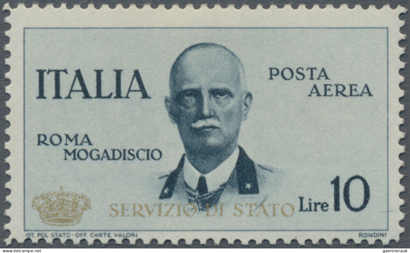 Italy - Service Stamps: 1934, Airmail 10 Lit. Flight Roma-Mogadiscio Ovpt. "Serv - Oficiales