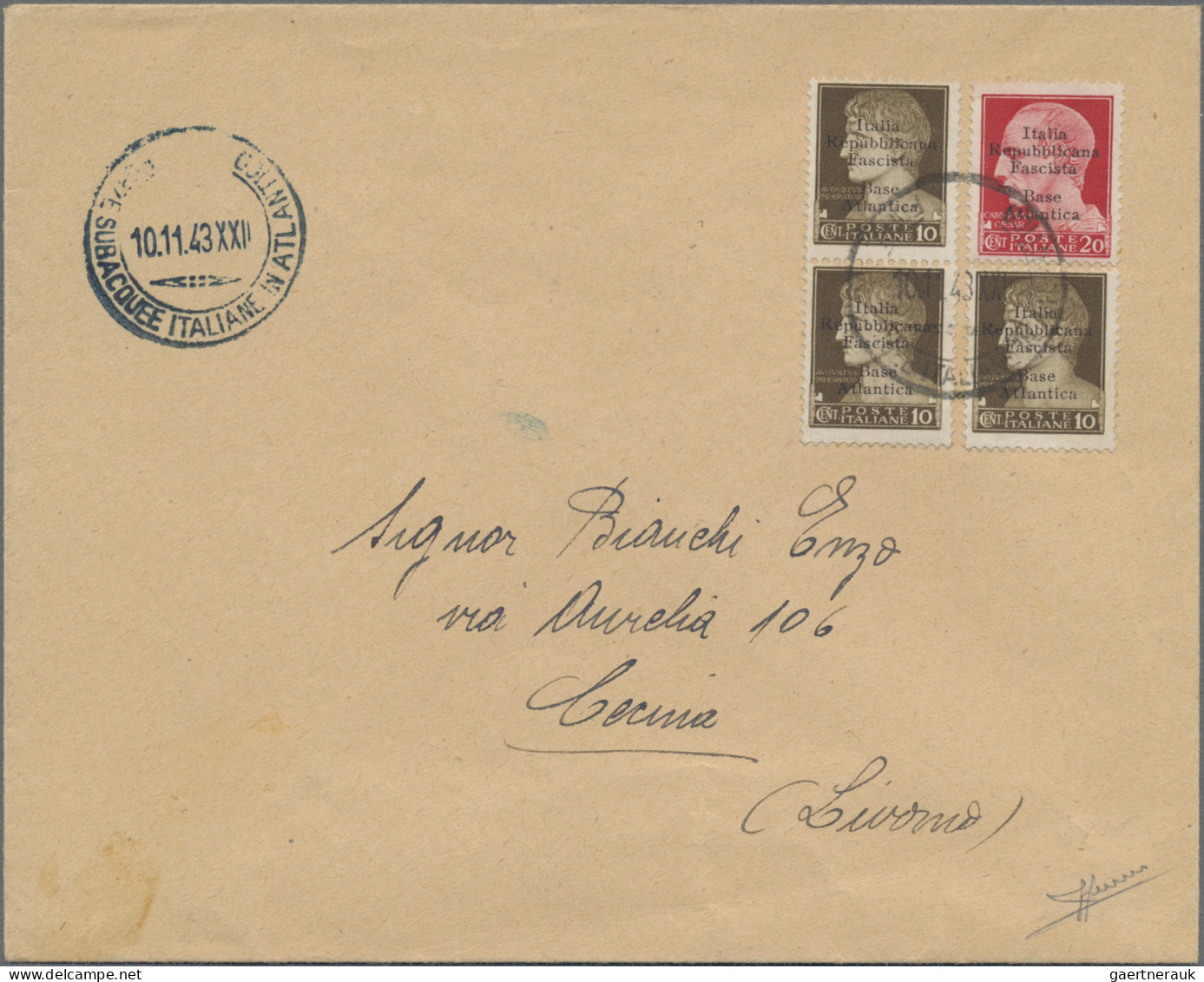 Italy - Military Stamps - Atlantic Coast: 1943, 3x 10 C. Sepia Und 20 C. Rot Mit - Other & Unclassified