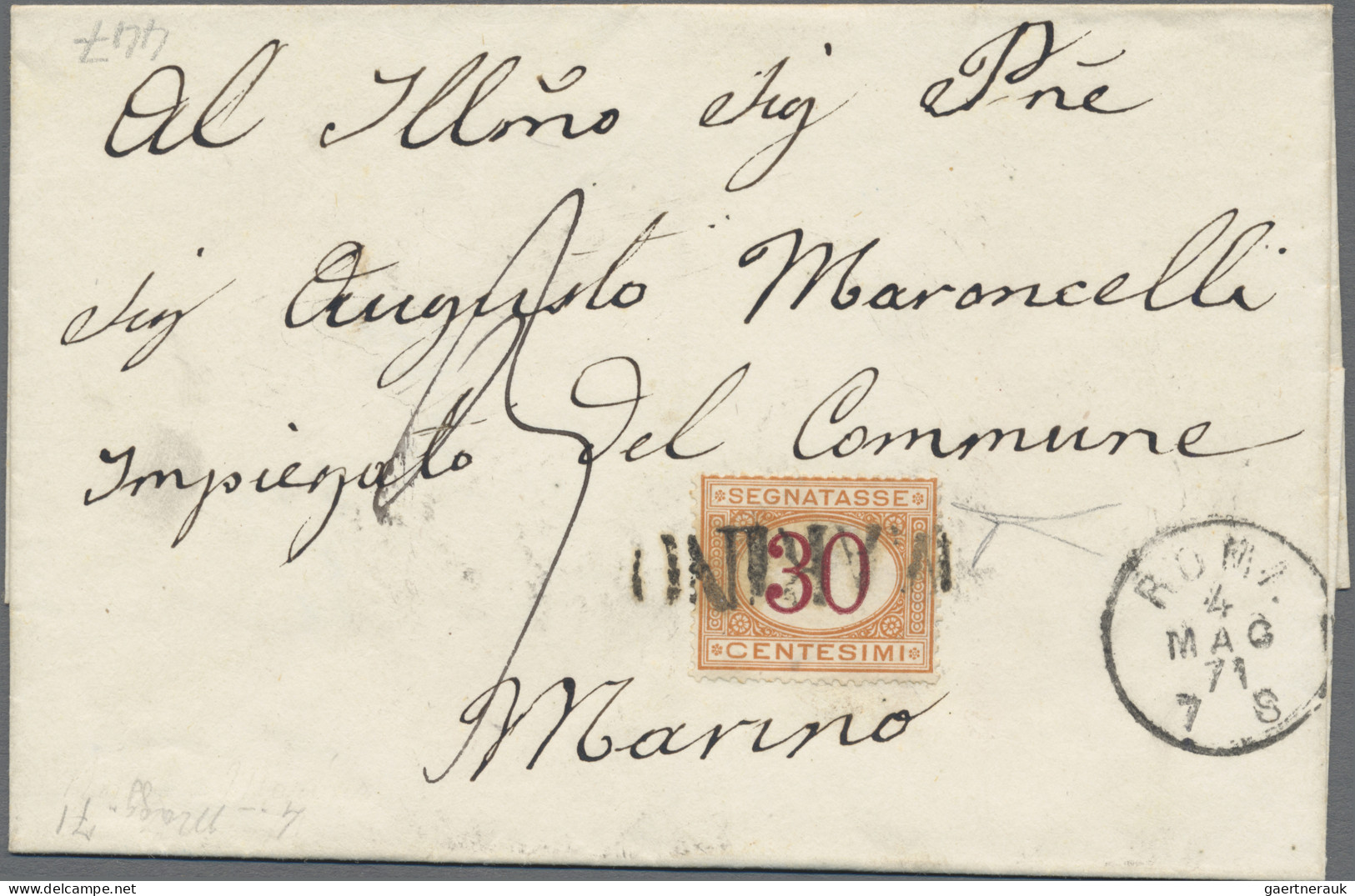 Italy - Postage Dues: 1871, 30 C Postage Due Tied By Rare Papal State One Liner - Postage Due