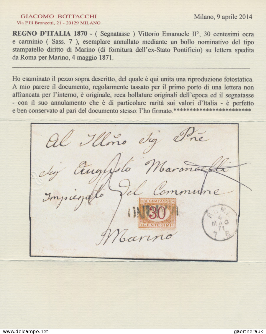 Italy - Postage Dues: 1871, 30 C Postage Due Tied By Rare Papal State One Liner - Postage Due