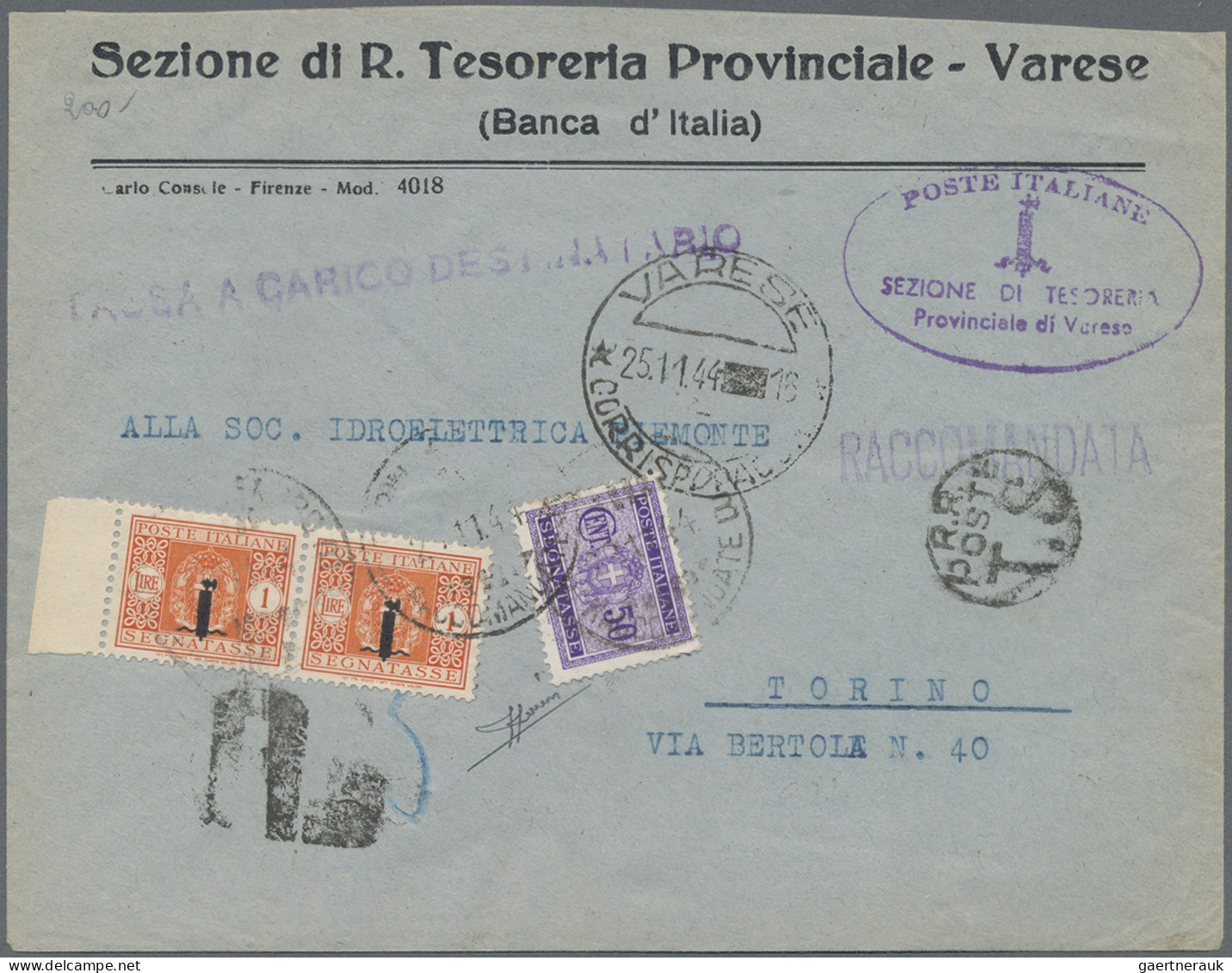 Italy - Postage Dues: 1944, 50 C Violet From The 1934 Postage Dues (without Over - Postage Due