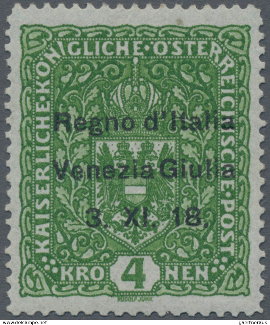 Italy - Venezia Giulia: 1918, Austrian 4 K Green Overprinted "Regno D' Italia / - Vénétie Julienne