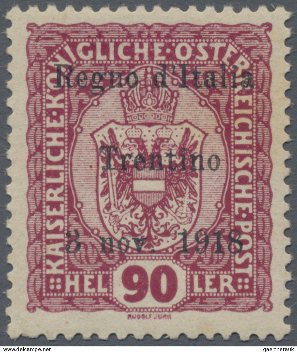 Italy - Trentino: 1918, Austrian 90 H Lila Red Overprinted "Regno D' Italia / Tr - Trentino