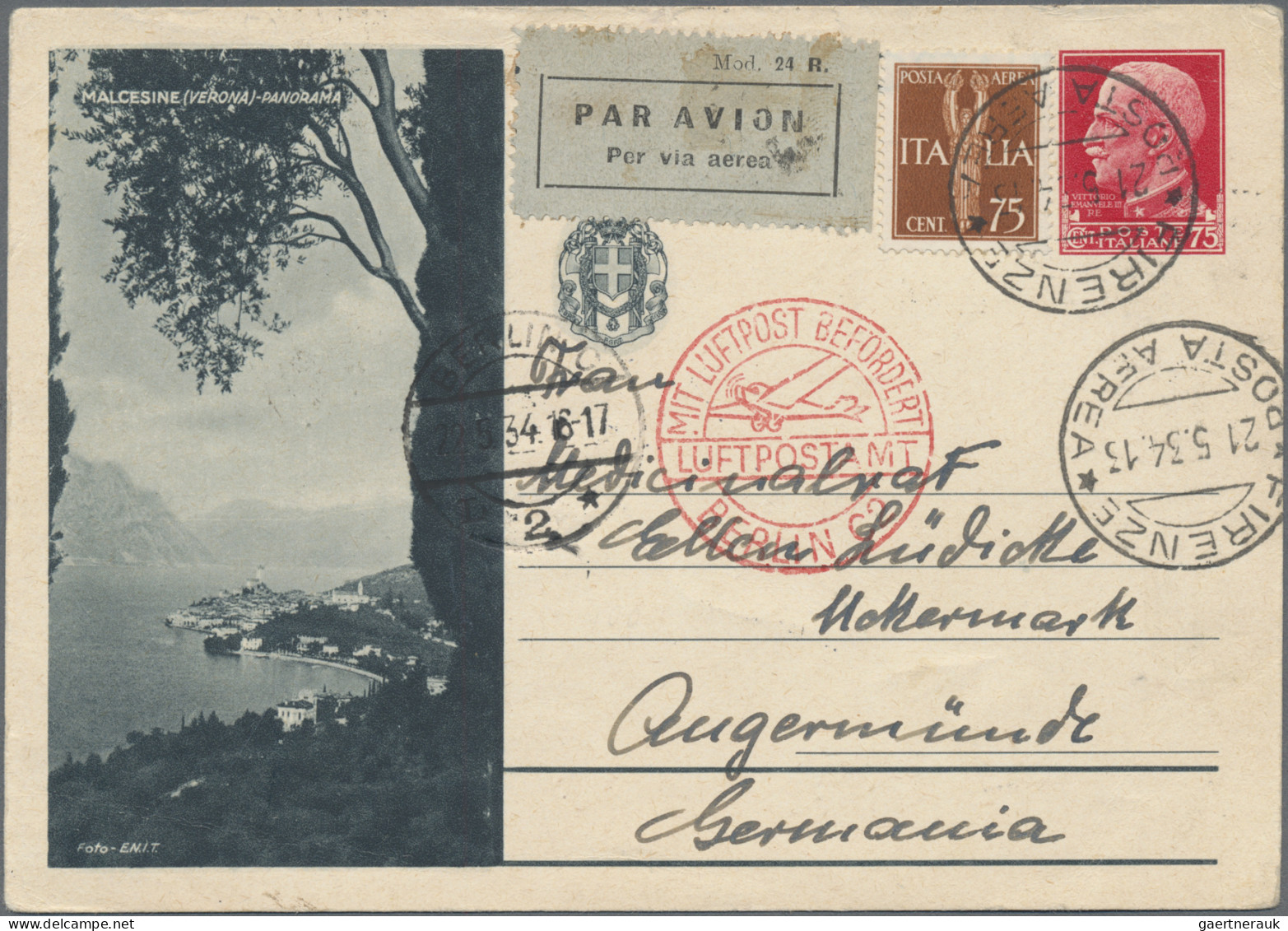 Italy - Postal Stationary: 1934, Pictorial Card Vitt.Em. 75c. Red "MALCESINE" Up - Stamped Stationery