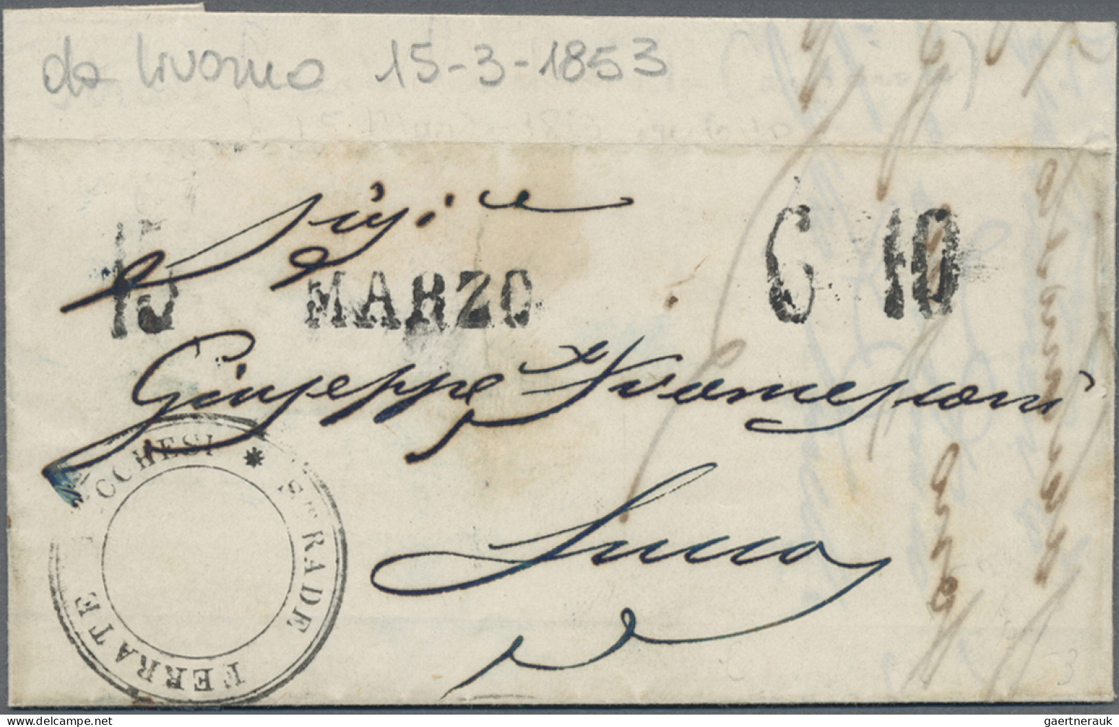 Italy - Post Marks: 1853, C3 "STRADE FERRATE LUCCHESI" And Archaic L1 !15 Marzo - Marcophilie