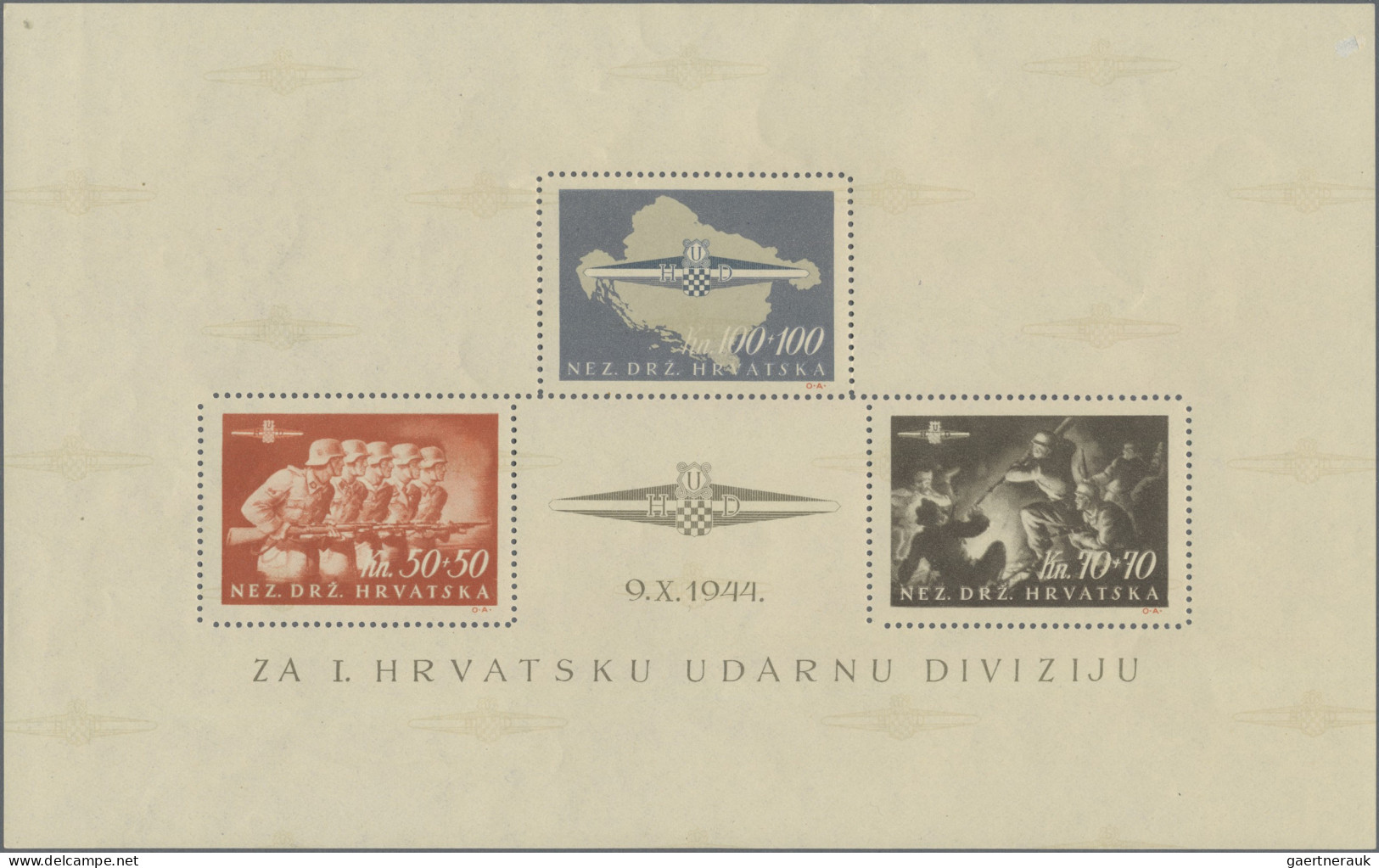 Croatia: 1945, 'Sturmdivision' Souvenir Sheet, Mint Never Hinged, Tiny Thin In T - Croatie