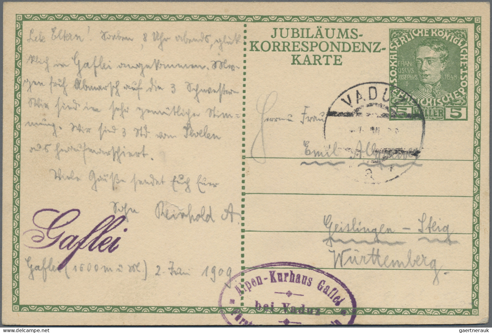 Liechtenstein - Vor- Und Mitläufer: 1909, Österr. Jubiläums-Ganzsachen-Postkarte - ...-1912 Vorphilatelie