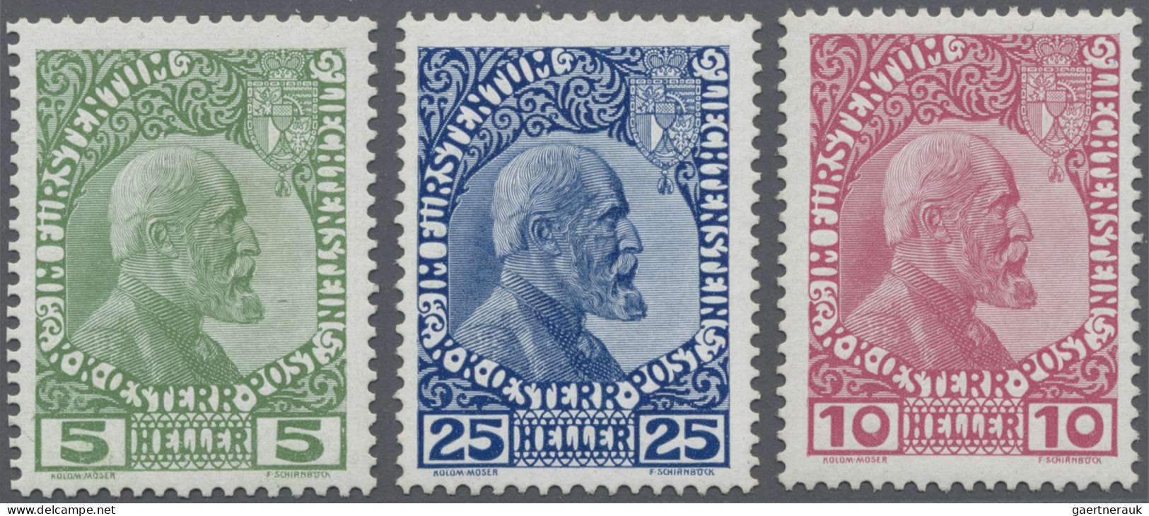 Liechtenstein: 1915, 5-25 H. Fürst Johann II, Gestrichenes Papier, Komplet Postf - Ongebruikt