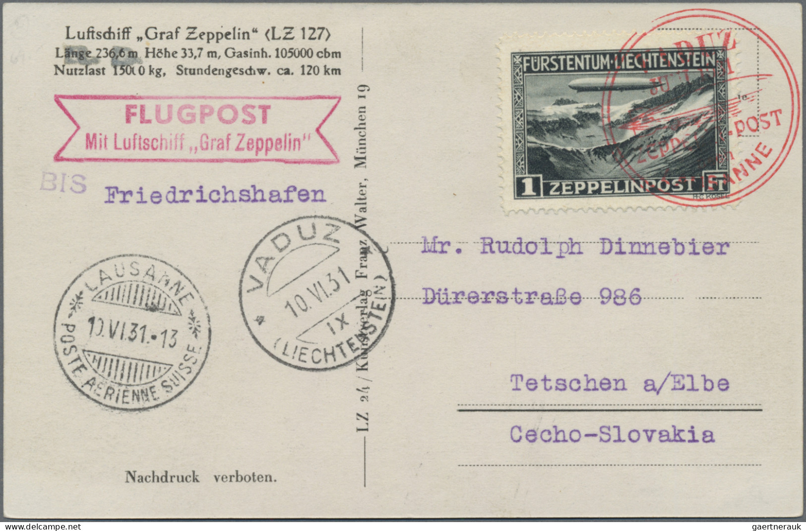 Liechtenstein: 1931, 1 Fr. Zeppelin Auf Zeppelin-Karte, 2 Fr. Zeppelin Auf Brief - Briefe U. Dokumente
