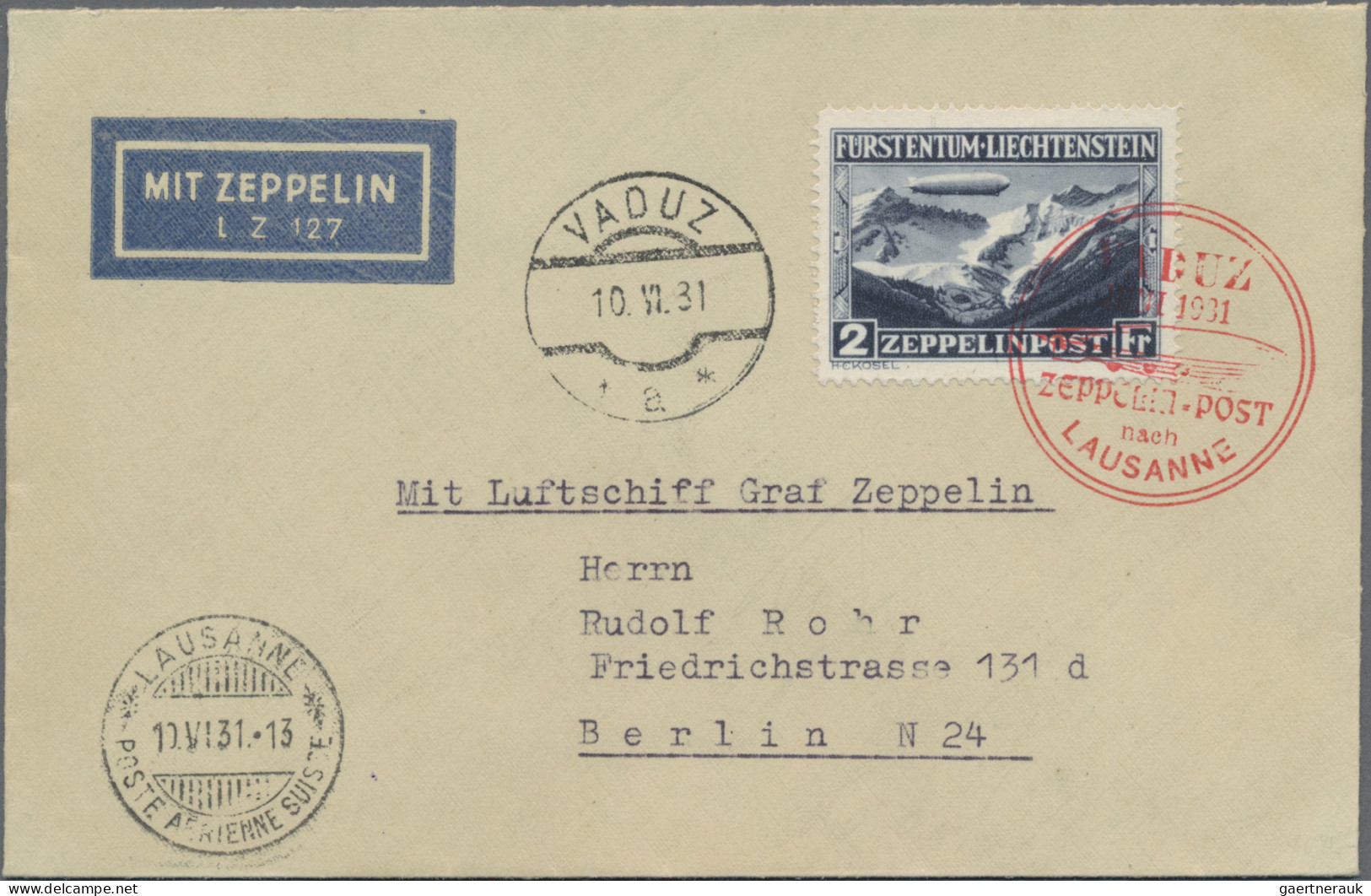 Liechtenstein: 1931, 1 Fr. Zeppelin Auf Zeppelin-Karte, 2 Fr. Zeppelin Auf Brief - Covers & Documents