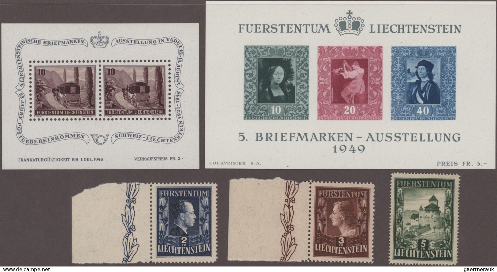 Liechtenstein: 1936/1952, Einige Bessere Marken U. Blocks, Bl.2-5, Mi 304/05 A, - Nuevos