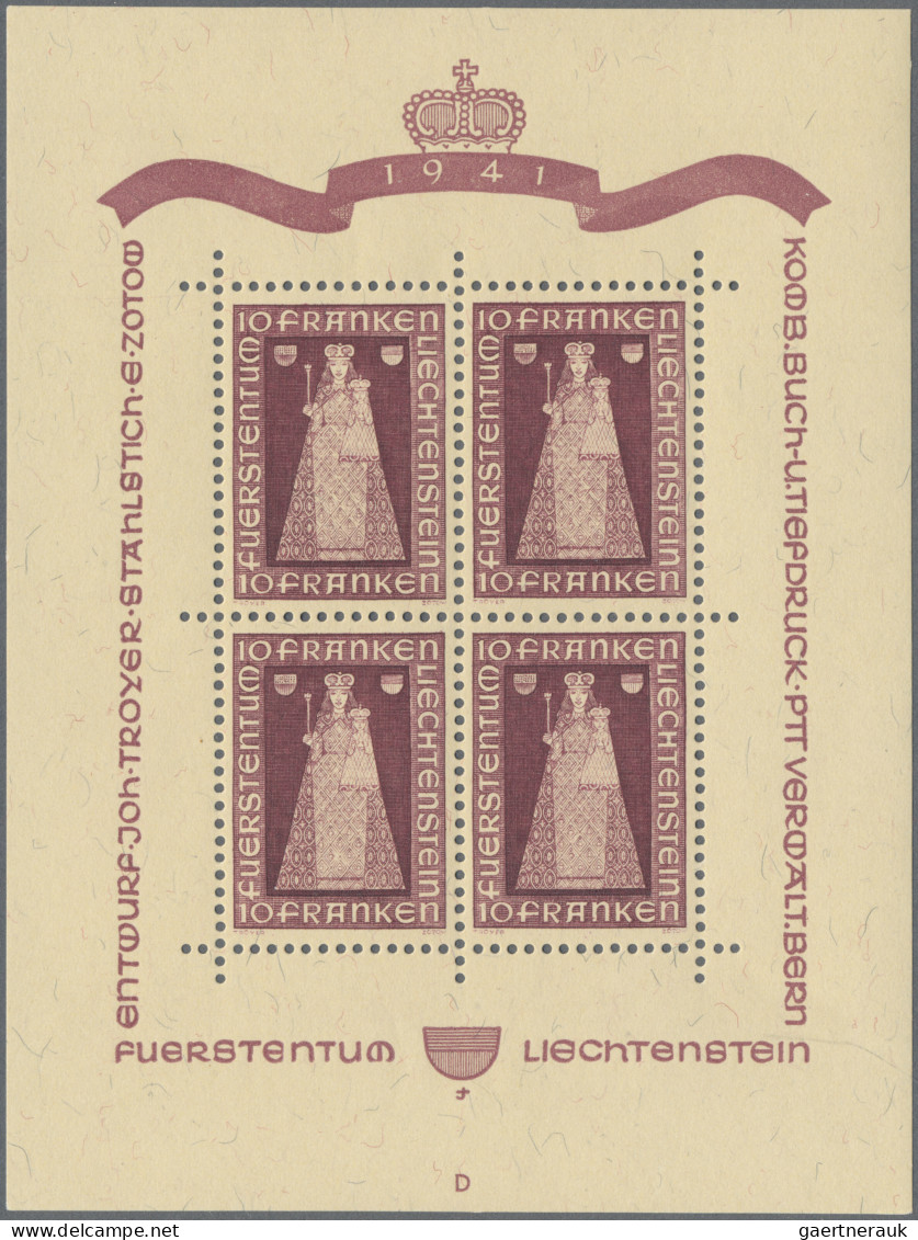 Liechtenstein: 1941, 10 Fr. Madonna Von Dux, Kleinbogen Zu Vier Marken, Postfris - Nuevos