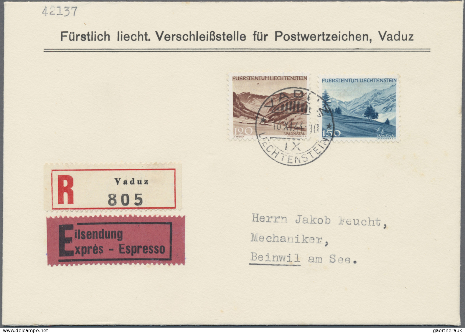 Liechtenstein: 1944/49, Troyer-Freimarkenausgabe 3 Rp. - 150 Rp. Komplett 14 Wer - Covers & Documents