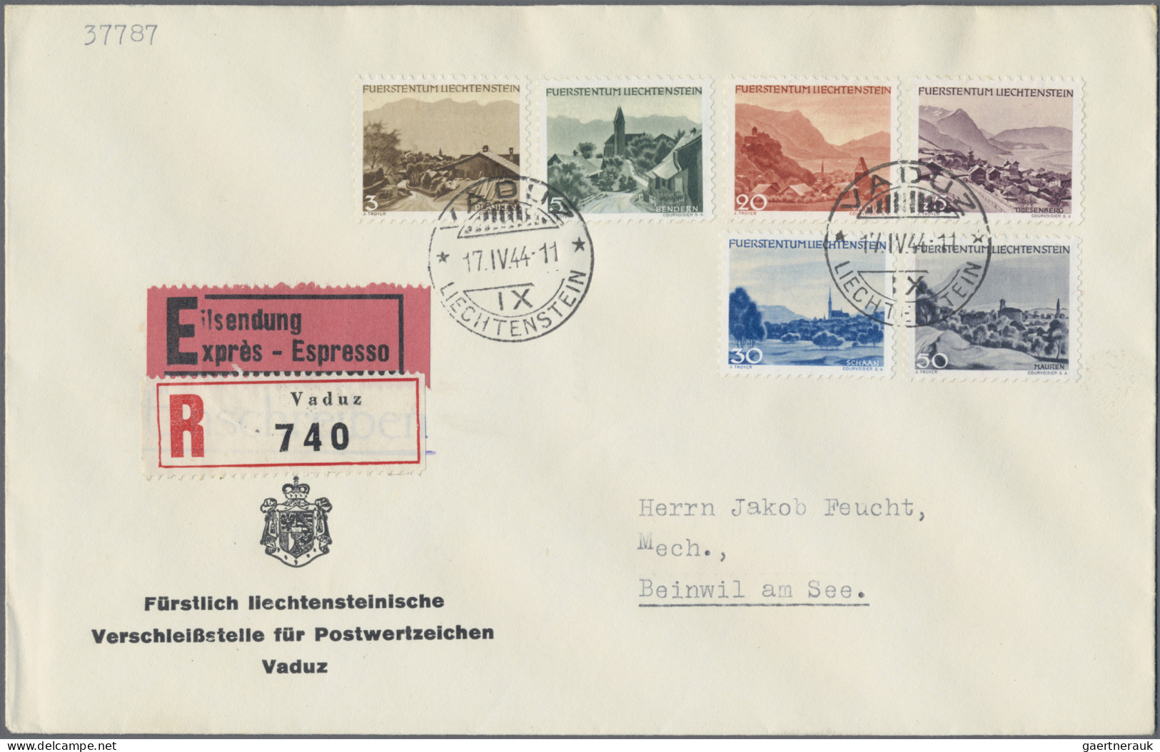 Liechtenstein: 1944/49, Troyer-Freimarkenausgabe 3 Rp. - 150 Rp. Komplett 14 Wer - Brieven En Documenten