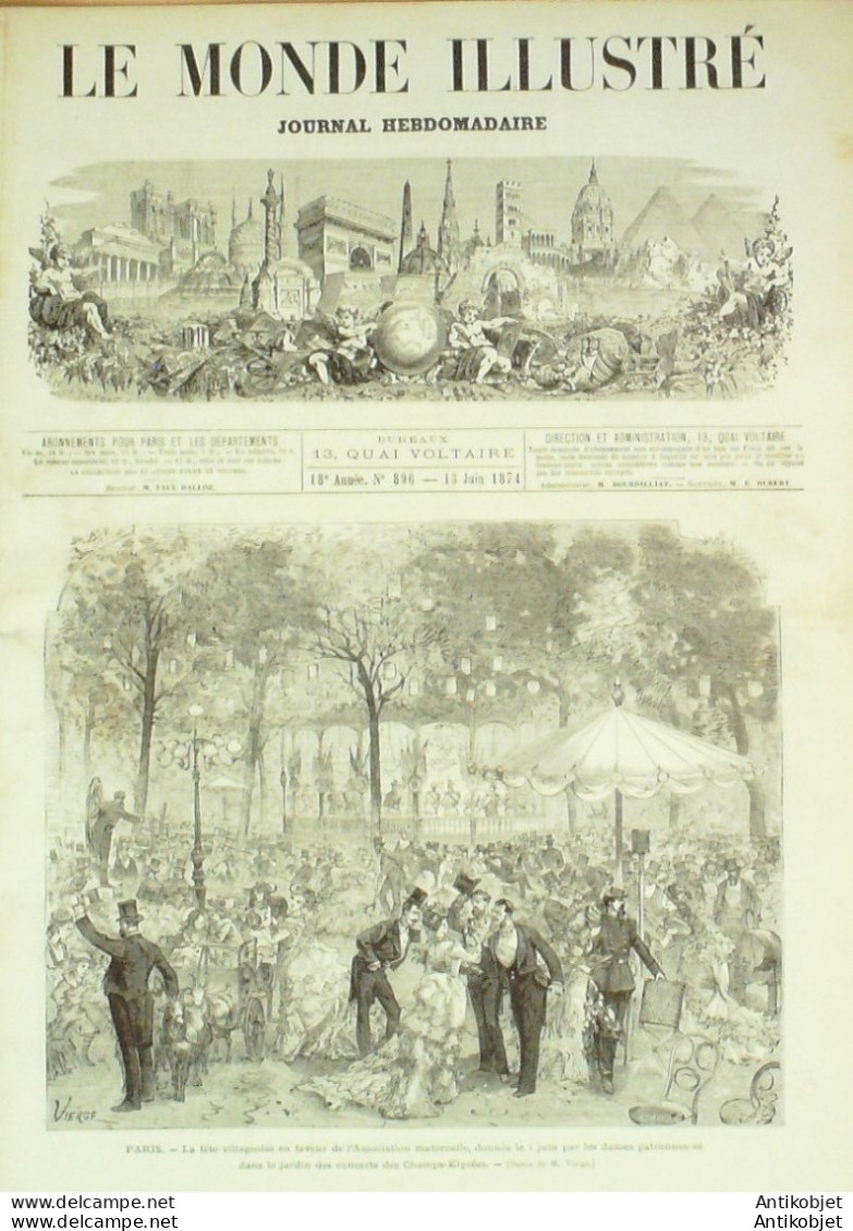 Le Monde Illustré 1874 N°896 Milan Fête St-Gervais & St-Protais Auxerre (89) Italie Rome - 1850 - 1899