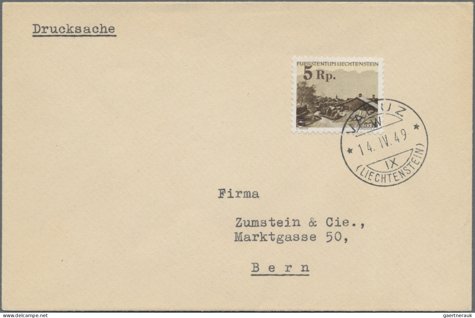 Liechtenstein: 1949, 5 Rp. A. 3 Rp. Überdruck Auf Kleinem Drucksache-Brief Mit E - Covers & Documents