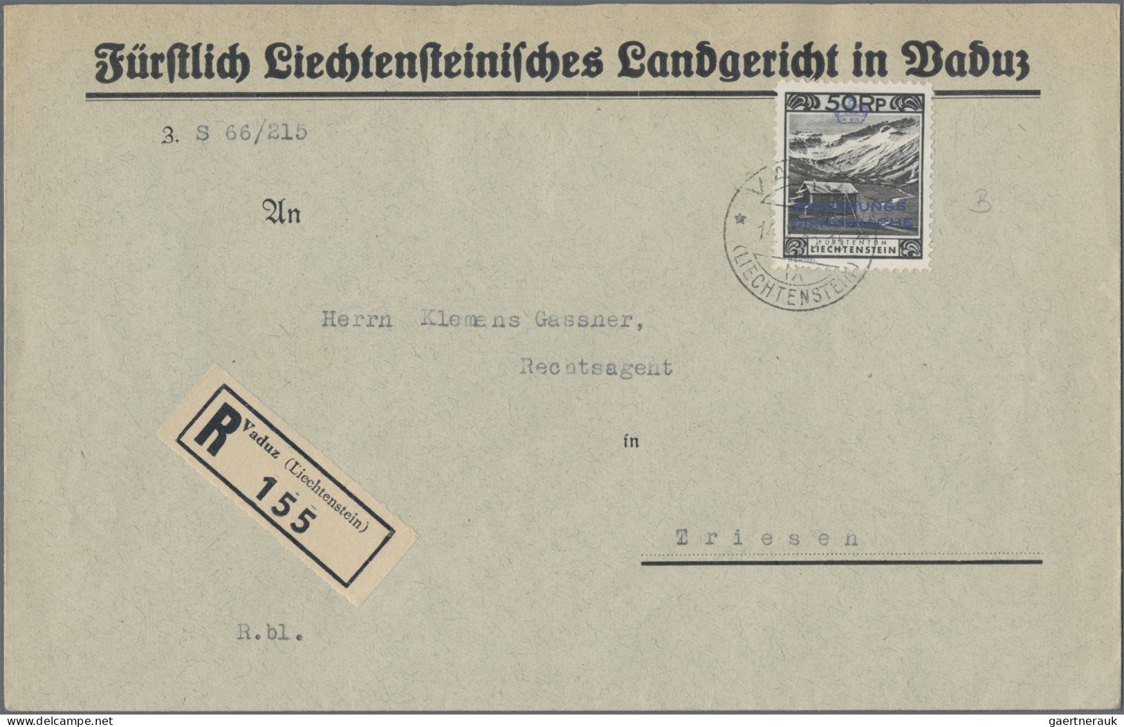 Liechtenstein - Dienstmarken: 1933, Dienstmarke I, 50 Rp. Kurhaus Malbunl Gez. B - Oficial