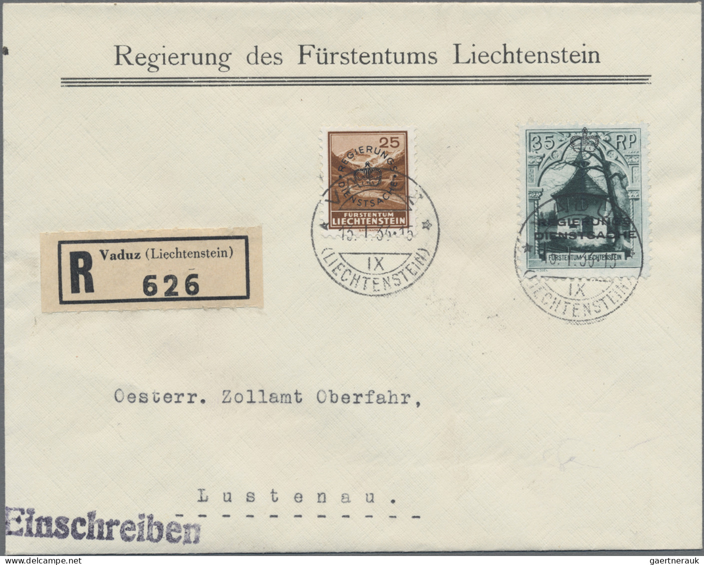 Liechtenstein - Dienstmarken: 1935/1936, 5 Verschiedene R-Briefe Der Regierung M - Dienstmarken