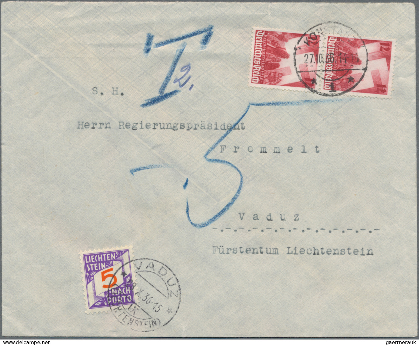 Liechtenstein - Portomarken: 1932/1938, Nachportomarken Ziffer Im Band, 5, 15, 2 - Taxe