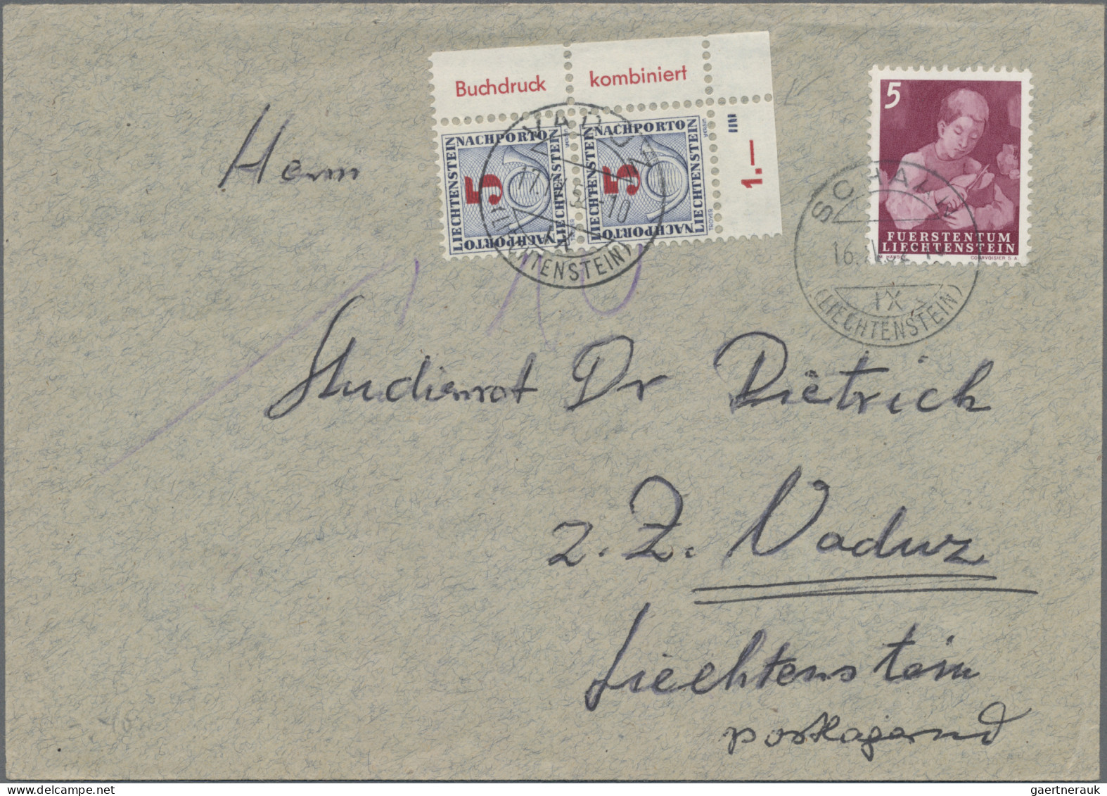 Liechtenstein - Portomarken: 1940/1954, 4 Unterfrankierte Belege Nachtaxiert Mit - Postage Due