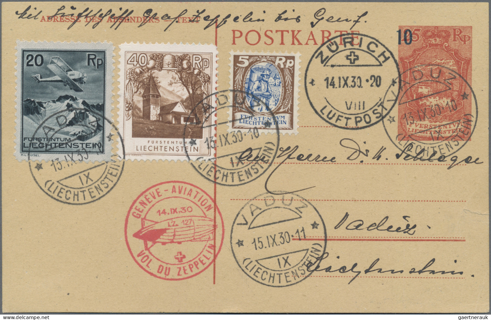 Liechtenstein - Ganzsachen: 1930, 10 A. 25 Rp. Überdruck, 2 Saubere GA-Karten (1 - Interi Postali