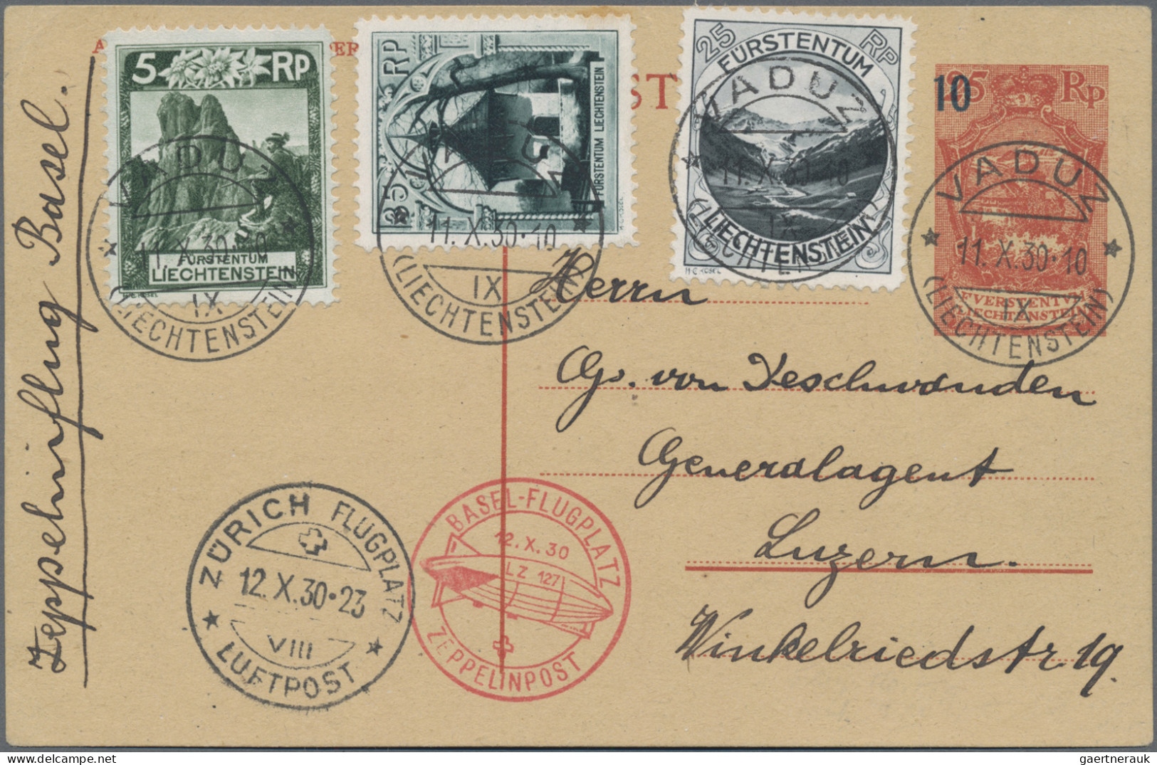 Liechtenstein - Ganzsachen: 1930, 10 A. 25 Rp. Überdruck, 2 Saubere GA-Karten (1 - Entiers Postaux