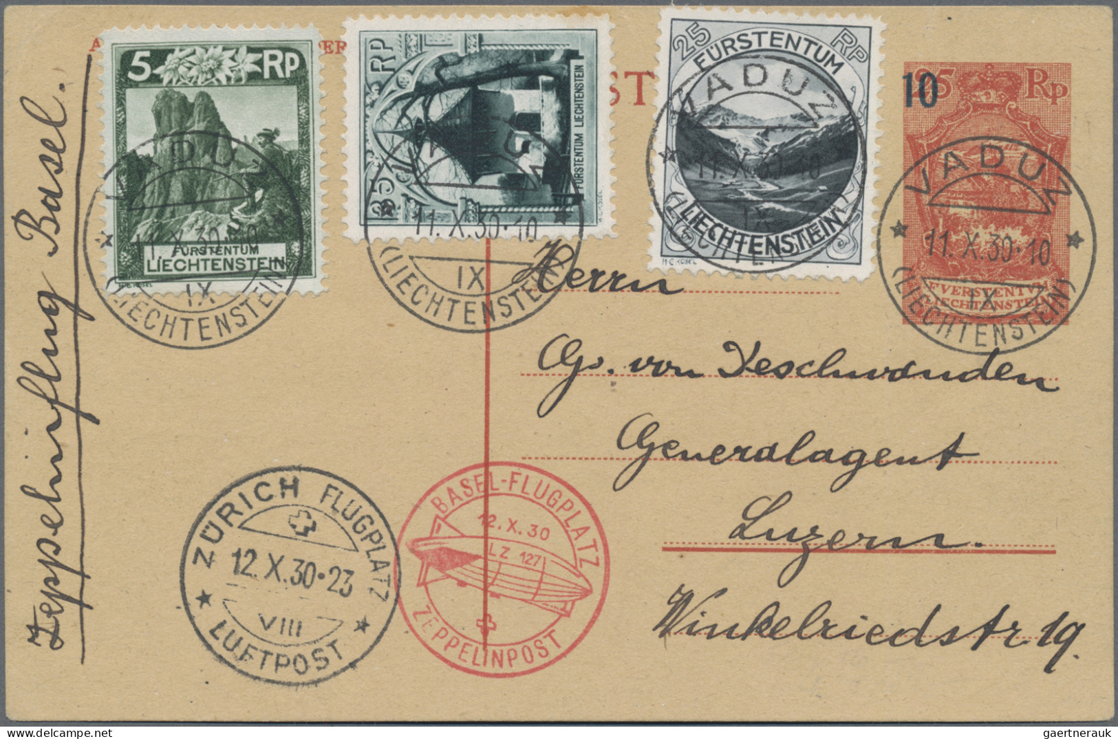 Liechtenstein - Ganzsachen: 1930, 10 A. 25 Rp. Überdruck, 2 Saubere GA-Karten (1 - Stamped Stationery