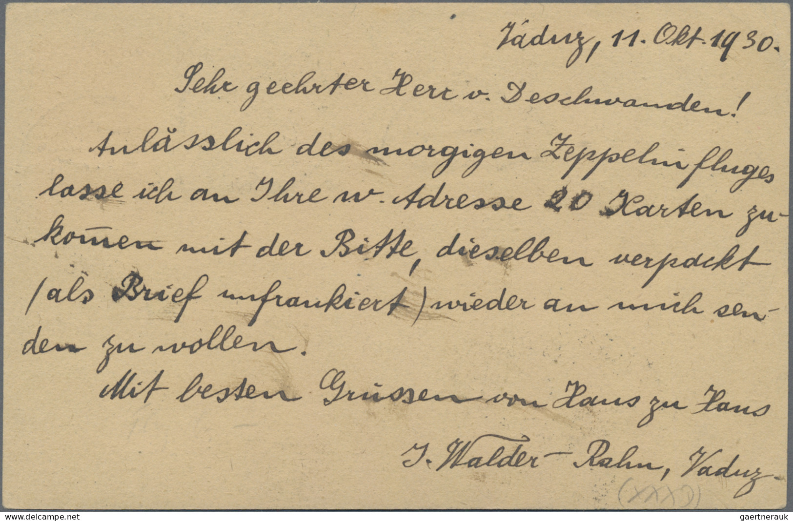 Liechtenstein - Ganzsachen: 1930, 10 A. 25 Rp. Überdruck, 2 Saubere GA-Karten (1 - Interi Postali