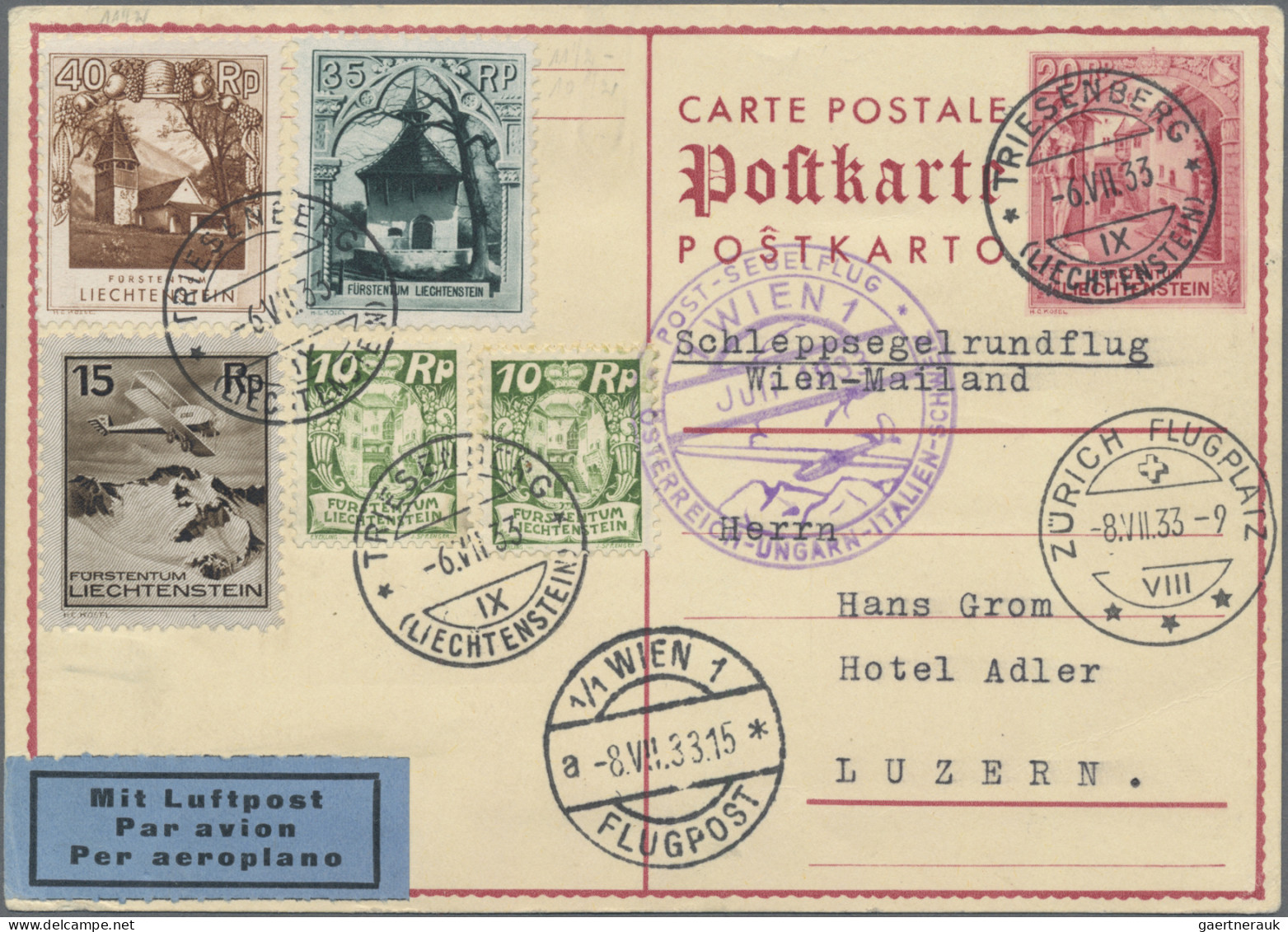 Liechtenstein - Ganzsachen: 1933, 20 Rp. Schloßhof Auslandskarte Ohne Bild Mit Z - Enteros Postales