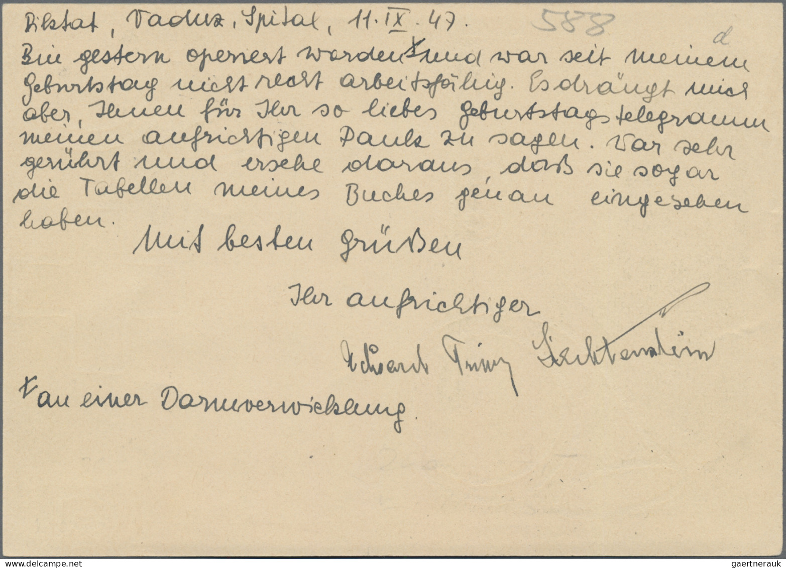 Liechtenstein - Ganzsachen: 1947, 20 Rp. Enzian Bild Valüna Mit DV S.A.43, Bedar - Postwaardestukken