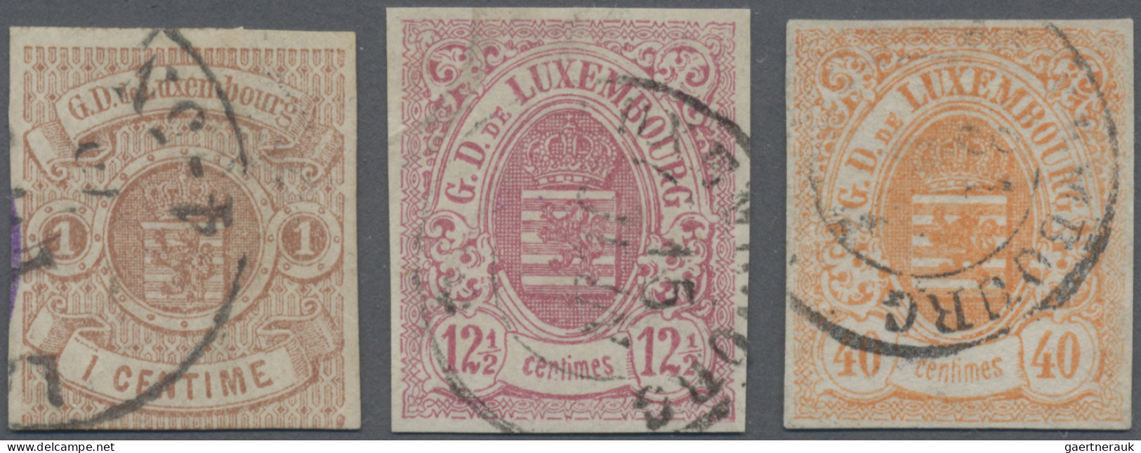 Luxembourg: 1859, 1 C. Hellbraun, 12½ C. Rosa Und 40 C. Rotorange, Alle 3 Marken - Andere & Zonder Classificatie