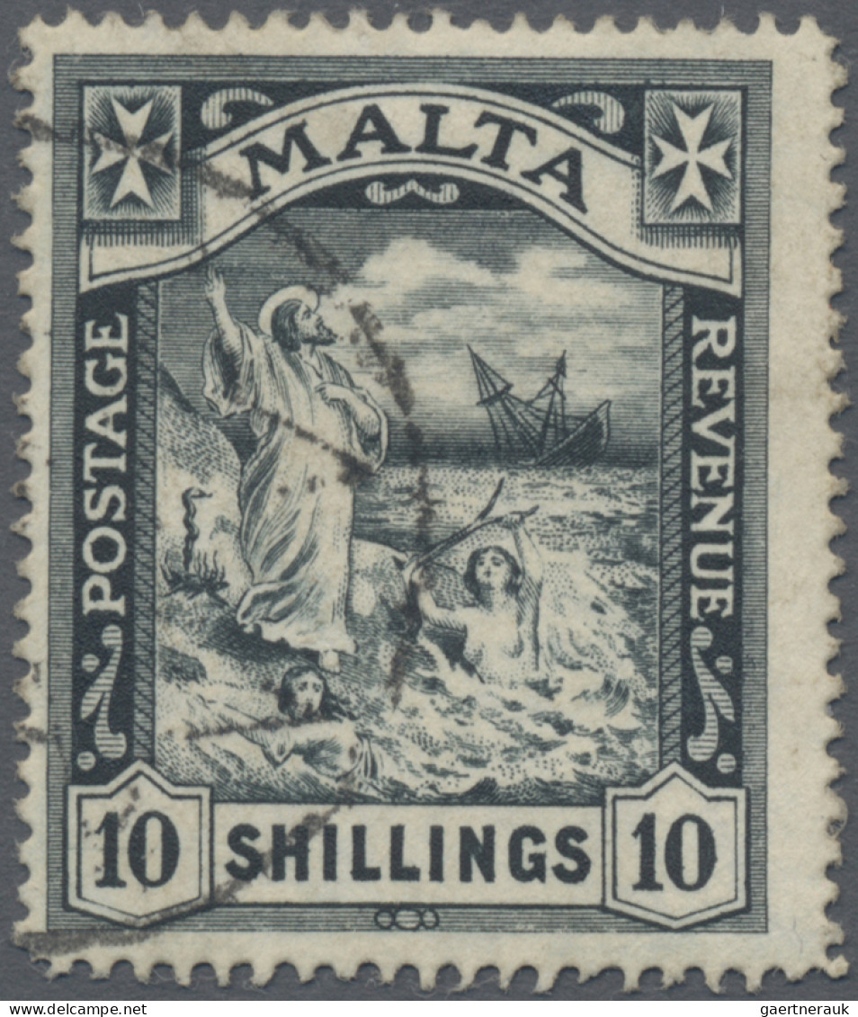 Malta: 1919, 10 Sh Black, Wmk Mult Crown CA, Fresh Colour, Well Perforated In VF - Malte