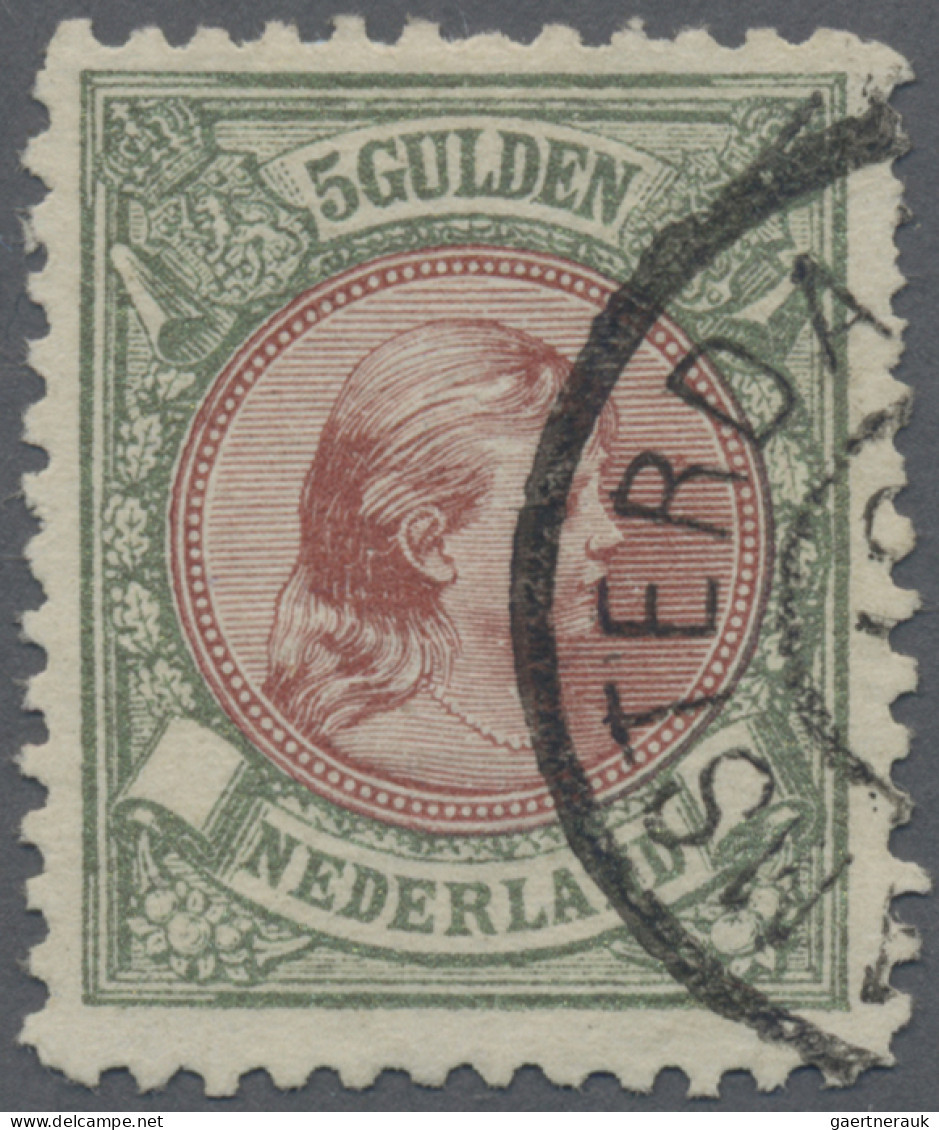 Netherlands: 1897, 5 Gulden Wilhelmina Used AMSTERDAM, Usual Slightly Uneven Per - Covers & Documents