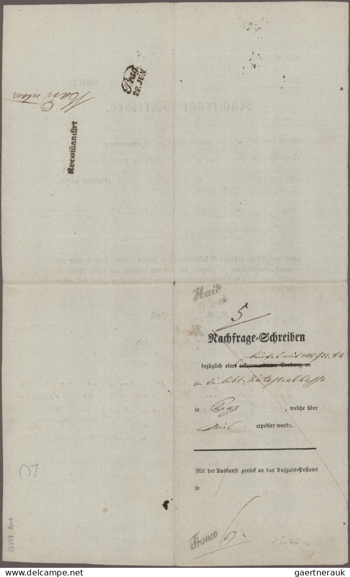 Österreich - Vorphilatelie: 1850, Barfrankiertes Nachfrageschreiben Der Briefpos - ...-1850 Préphilatélie