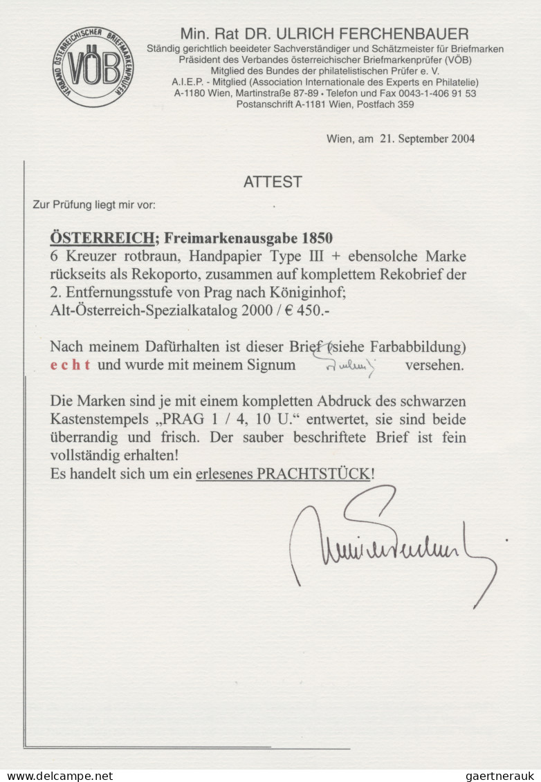 Österreich: 1850, 6 Kr. Braun, Handpapier, Type III, Zwei Exemplare Je Frisch Bz - Briefe U. Dokumente