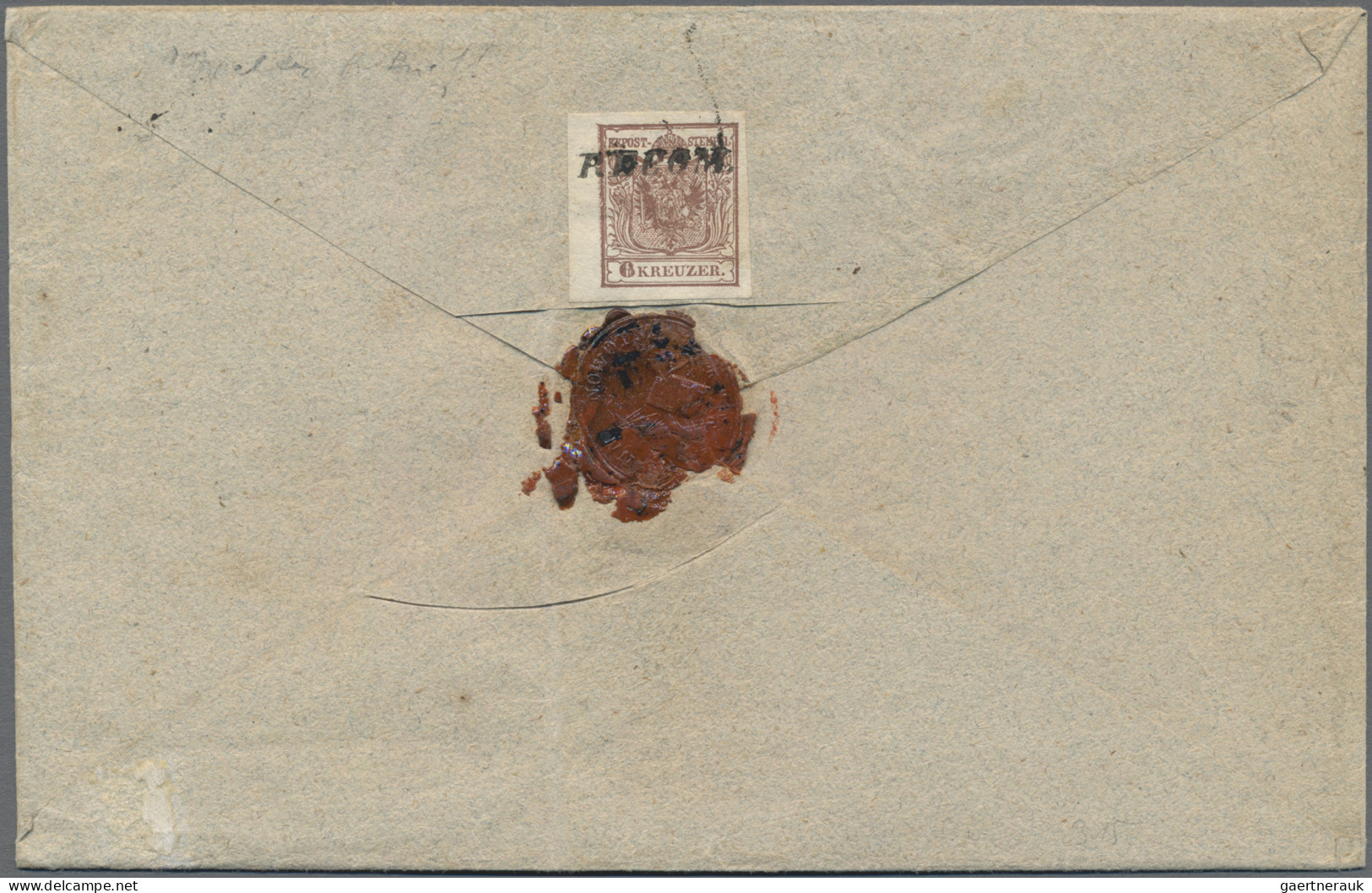 Österreich: 1850, 6 Kr. Braun, Handpapier, Type I, Vorderseitig Auf Reco-Brief M - Lettres & Documents