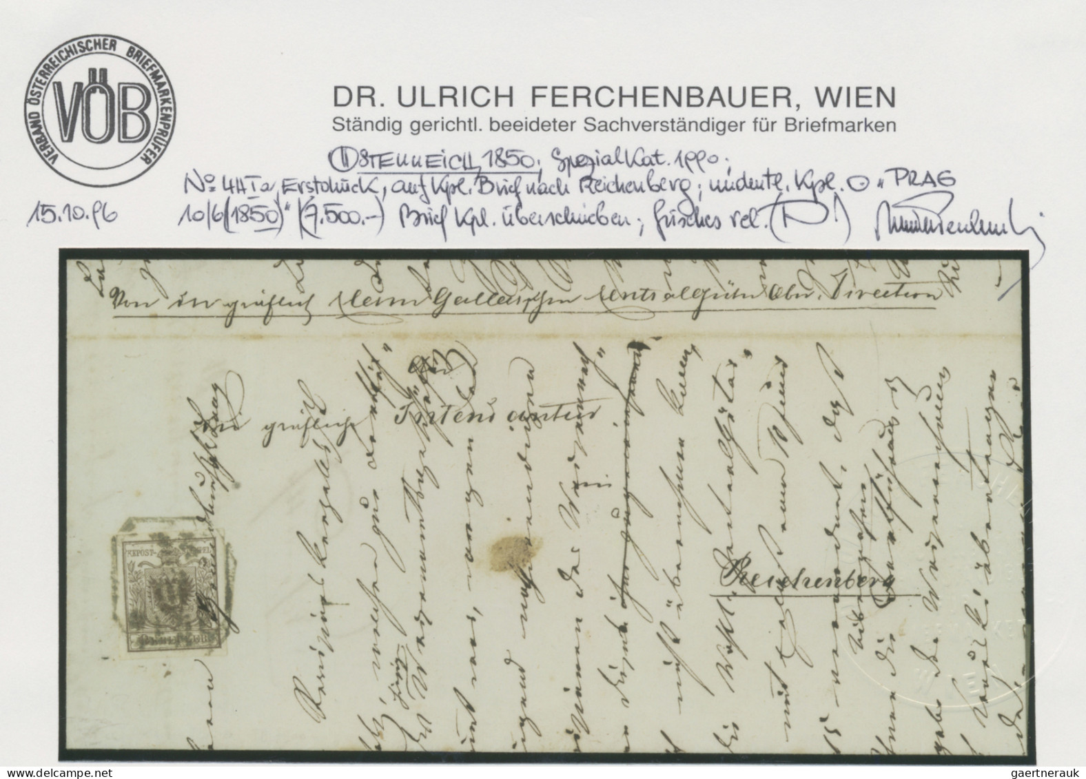 Österreich: 1850, 6 Kr. Braun, Handpapier, Type Ia, Erstdruck, Prachtstück Als E - Covers & Documents
