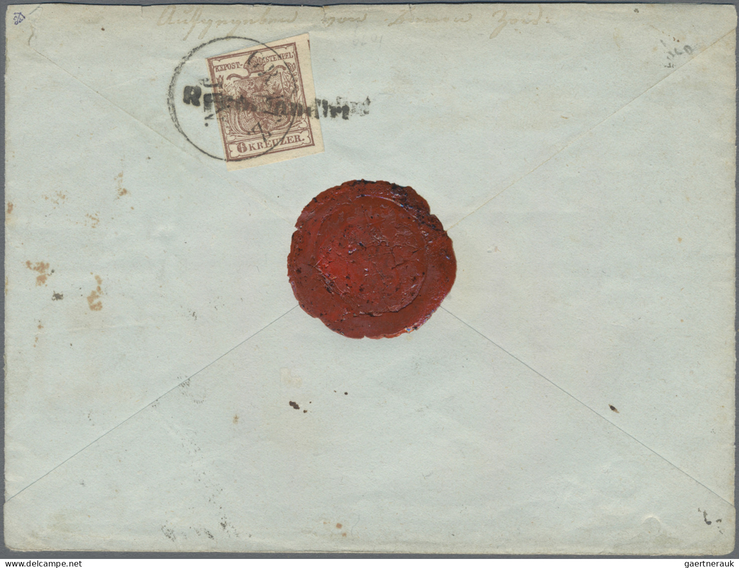 Österreich: 1850, 9 Kr. Blau, Handpapier, Type I, Breitrandig Auf Briefcouvert, - Lettres & Documents