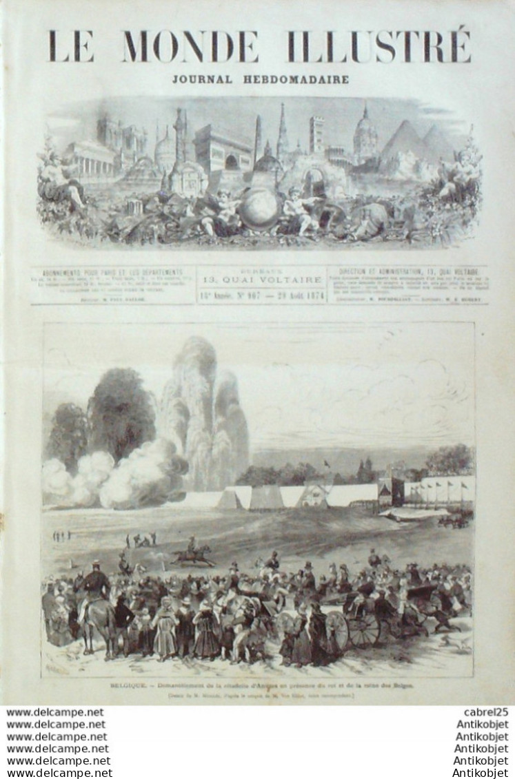 Le Monde Illustré 1874 N°907 Lons-le-Saunier (39) Le Mans (72) Brest (29) Belgique Anvers Usa Louisiane - 1850 - 1899