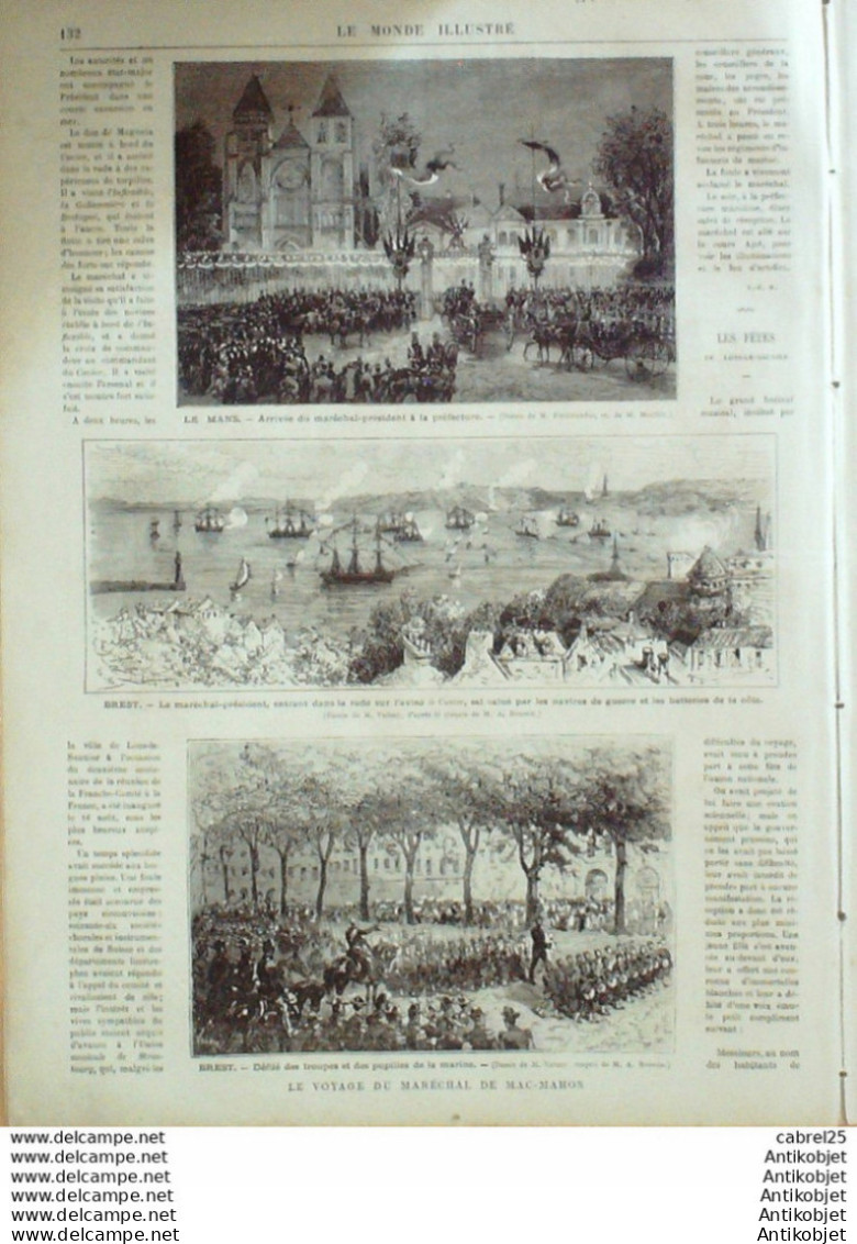 Le Monde Illustré 1874 N°907 Lons-le-Saunier (39) Le Mans (72) Brest (29) Belgique Anvers Usa Louisiane - 1850 - 1899