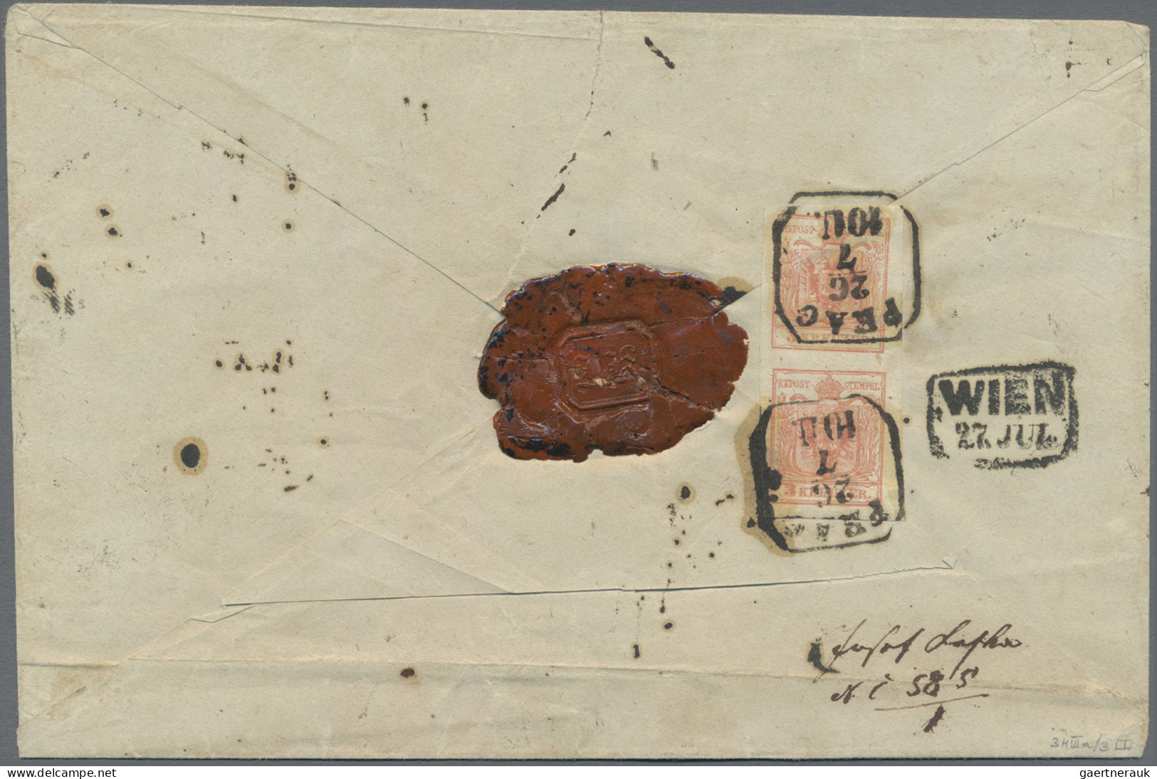 Österreich: 1850, 9 Kr. Blau, Handpapier, Type IIa, Waagerechtes Paar (Vortrenns - Brieven En Documenten