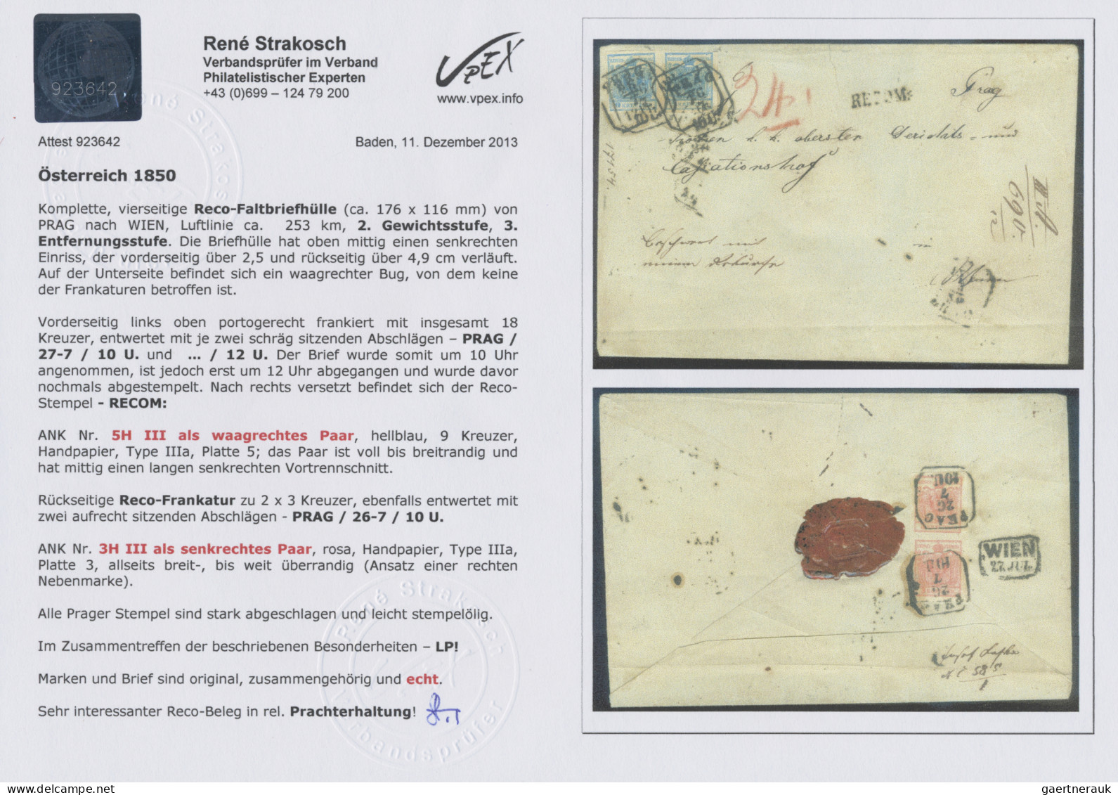 Österreich: 1850, 9 Kr. Blau, Handpapier, Type IIa, Waagerechtes Paar (Vortrenns - Storia Postale