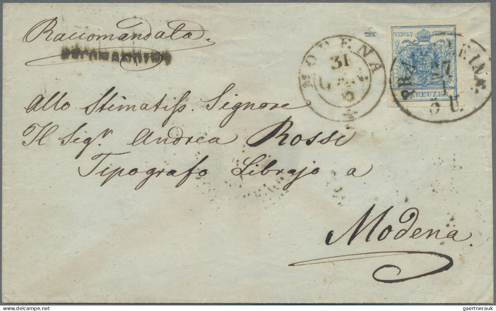 Österreich: 1850, 9 Kr. Blau, Handpapier, Type III Sowie Rückseitig Geklebt 6 Kr - Covers & Documents