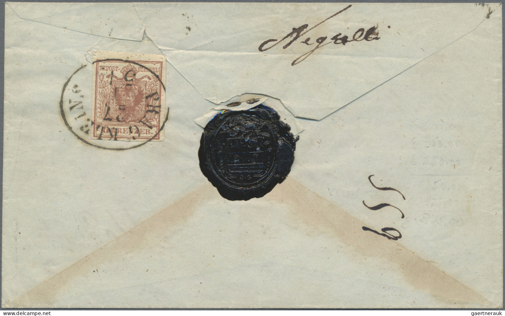 Österreich: 1850, 9 Kr. Blau, Handpapier, Type III Sowie Rückseitig Geklebt 6 Kr - Storia Postale