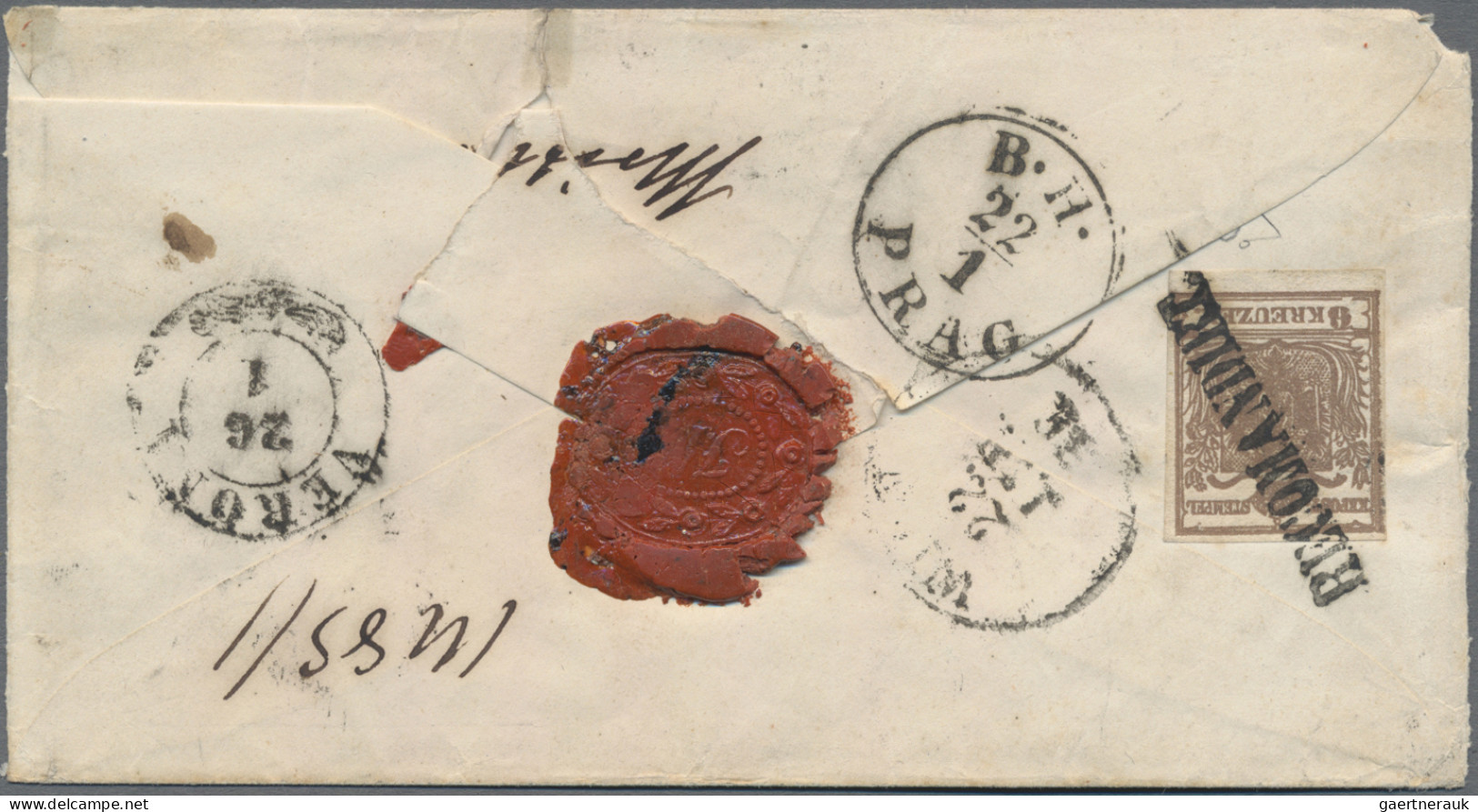 Österreich: 1850, 9 Kr. Blau, Handpapier, Type I, Vorderseitig Auf Dreiseitig Ge - Storia Postale
