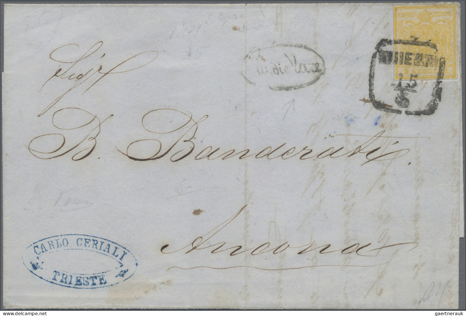 Österreich: 1854, 1 Kr. (1855 Trieste - Ancona) For Printed Matters The Austrian - Storia Postale